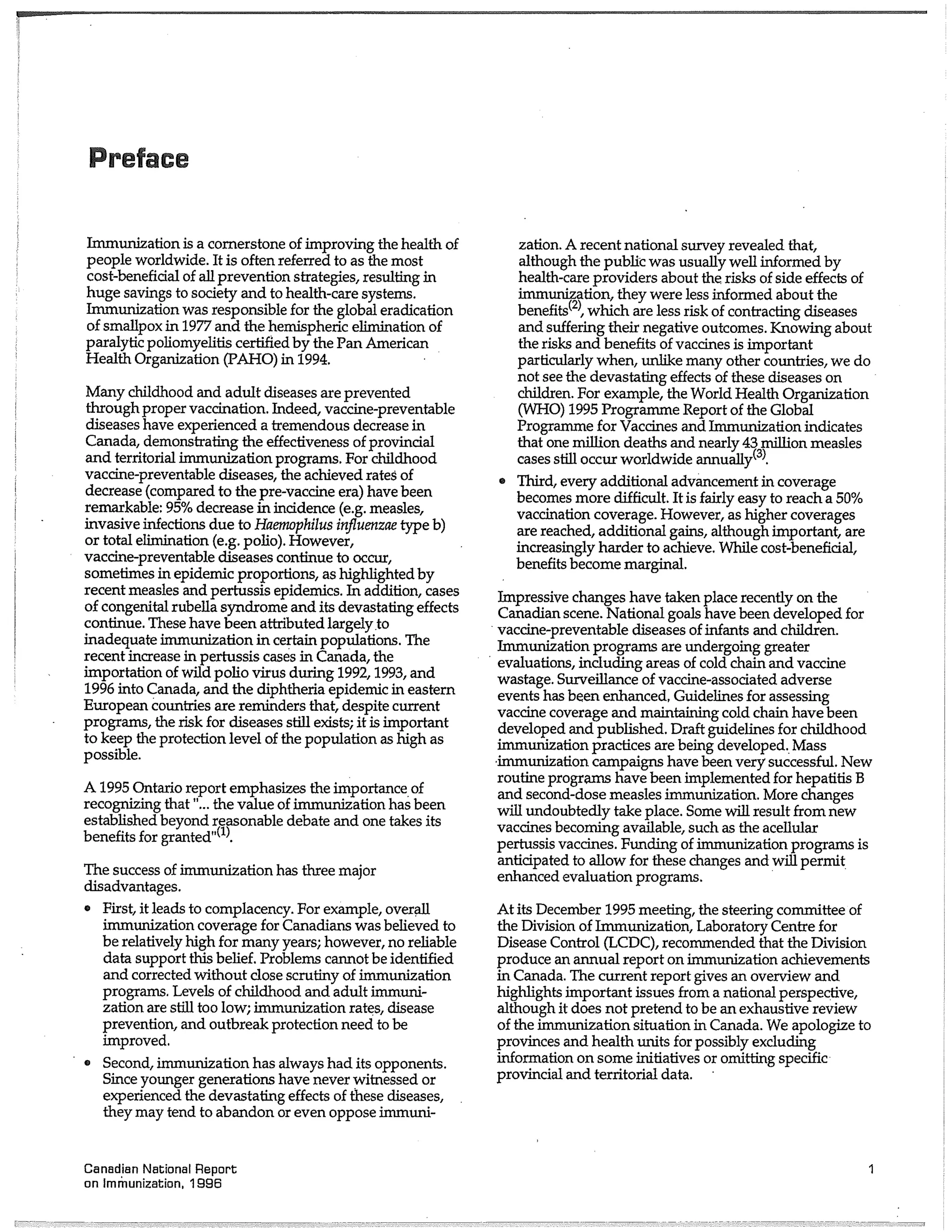 Canadian report and law on immunization