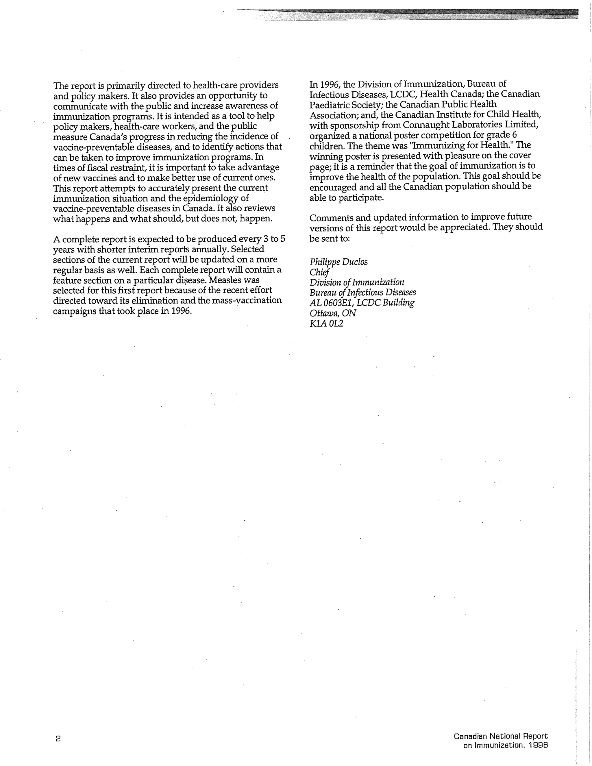 Canadian report and law on immunization