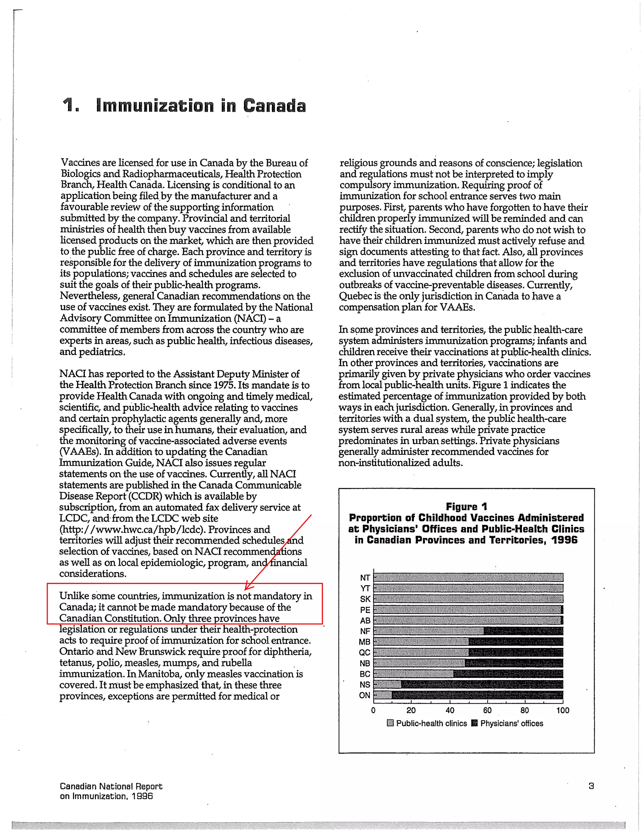 Canadian report and law on immunization