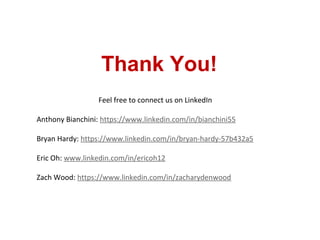 35
Thank You!
Feel free to connect us on LinkedIn
Anthony Bianchini: https://www.linkedin.com/in/bianchini55
Bryan Hardy: ...