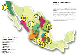 Plantas productoras
                                      de envases
                                      Las empresas fabricantes de envases metálicos cuentan con plantas que se
                                      distribuyen a lo largo y ancho de la vasta geografía nacional, con estratégicas
                                      ubicaciones tanto para las empacadoras o envasadoras de productos, como para
                                      los usuarios.


                                      Por su naturaleza, el sector de envases metálicos de México exporta de manera
                                      indirecta -a través de las marcas- una amplia gama de productos alimenticios
                                      enlatados, y exporta de manera directa envases, tapas y tapones, hacia
                                      diferentes países: Estados Unidos y Canadá, Centro y Sudamérica, países del
                                      Caribe, Europa, Medio Oriente y Asia. Las exportaciones de esta industria
                                      ascienden a $590 millones de dólares anuales, mientras que las importaciones
                                      se encuentran en el orden de $250 millones de dólares, situación que convierte
                                      en superavitaria a la balanza comercial del sector.




Ubicación de plantas productoras:
Distrito Federal (Acero)
Estado de México (Acero y Aluminio)
Querétaro (Aluminio)
Jalisco (Aluminio)
Zacatecas (Aluminio)
Tamaulipas (Acero)
Nuevo León (Acero y Aluminio)
Sinaloa (Acero)
Baja California (Aluminio)
 