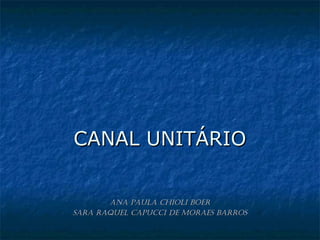 CANAL UNITÁRIOCANAL UNITÁRIO
AnA PAulA Chioli BoerAnA PAulA Chioli Boer
SArA rAquel CAPuCCi De MorAeS BArroSSArA rAquel CAPuCCi De MorAeS BArroS
 