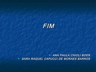 FIMFIM
 ANA PAULA CHIOLI BOERANA PAULA CHIOLI BOER
 SARA RAQUEL CAPUCCI DE MORAES BARROSSARA RAQUEL CAPUCCI DE MORAES BARROS
 