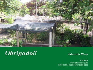 Obrigado!! Eduardo Rizzo
IDESAM
www.idesam.org.br
3308-7360 / 8149-8194 / 9350-9170
 