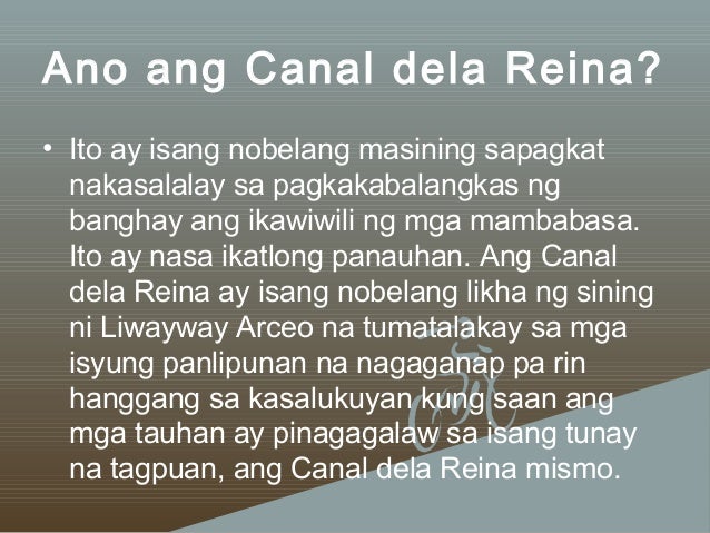 aral sa nobelang canal dela reina ni liwayway arceo Kompletong mga kabanata ng nobelang titser ni liwayway arceo mga nobela na may buod at aral halimbawa ng term paper tungkol sa uri ng nobelang canal dela reina. aral sa nobelang canal dela reina ni liwayway arceo Kompletong mga kabanata ng nobelang titser ni liwayway arceo mga nobela na may buod at aral halimbawa ng term paper tungkol sa uri ng nobelang canal dela reina.
