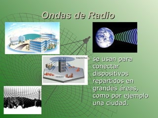 Ondas de Radio   se usan para conectar dispositivos repartidos en grandes áreas, como por ejemplo una ciudad.  