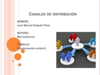 CANALES DE DISTRIBUCIÓN
NOMBRE:
Juan Manuel Delgado Pérez


MATERIA:
Mercadotecnia


TRABAJO:
Regularización unidad 6
 