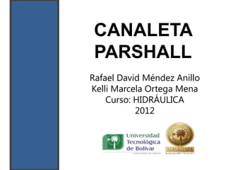 CANALETA
PARSHALL
Rafael David Méndez Anillo
Kelli Marcela Ortega Mena
Curso: HIDRÁULICA
2012
 