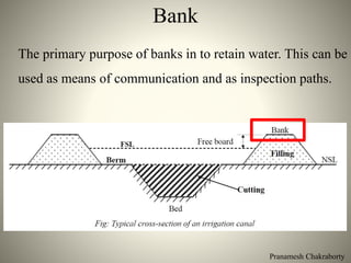 Pranamesh Chakraborty
Bank
The primary purpose of banks in to retain water. This can be
used as means of communication and as inspection paths.
 