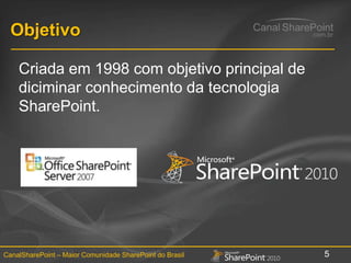 ObjetivoCriada em 1998 com objetivo principal de diciminar conhecimento da tecnologia SharePoint.