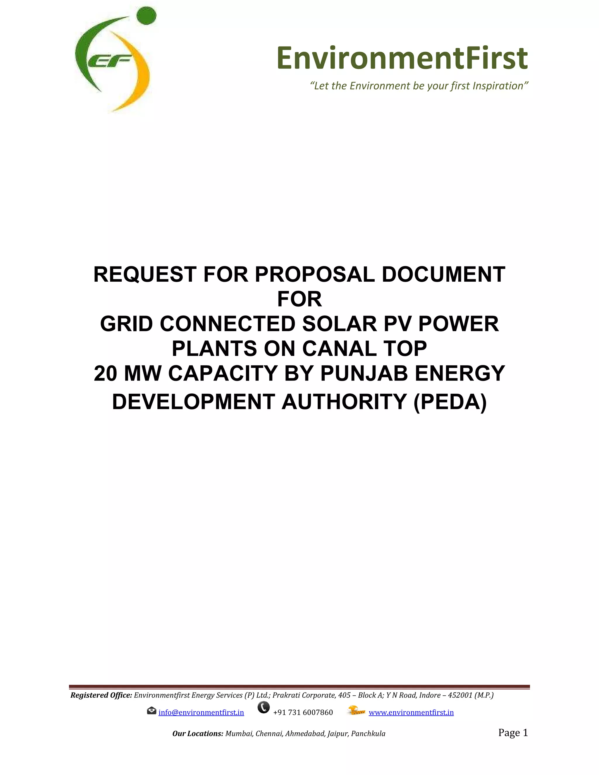 20 MW Canal Top Solar RfP by PEDA | PDF | Power and Energy Industry ...