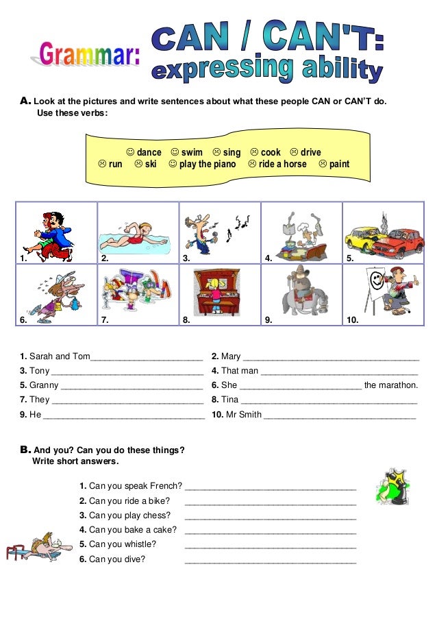 CAN - CAN'T | Atividades de ingles, Ingles para criancas ...
