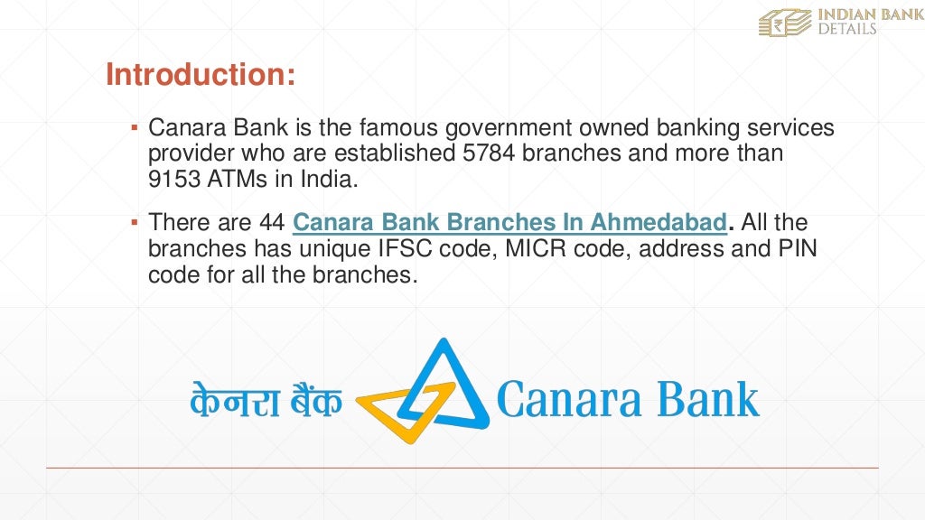 IFSC code of Canara bank branches in ahmedabad