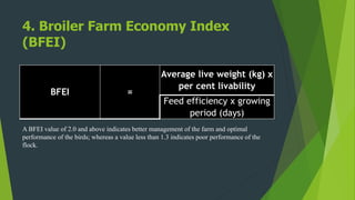 4. Broiler Farm Economy Index
(BFEI)
A BFEI value of 2.0 and above indicates better management of the farm and optimal
per...