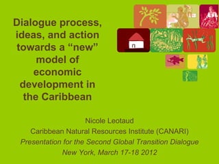 Dialogue process,
ideas, and action
towards a “new”
     model of
    economic
 development in
  the Caribbean

                      Nicole Leotaud
    Caribbean Natural Resources Institute (CANARI)
 Presentation for the Second Global Transition Dialogue
             New York, March 17-18 2012
 