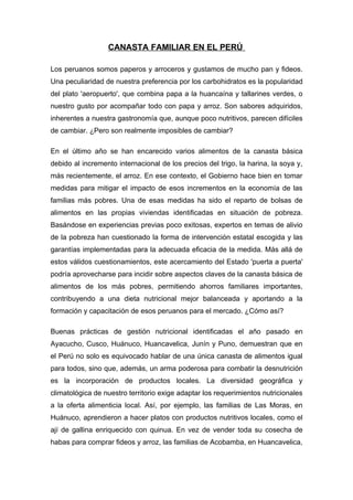 Canasta Familiar En El Perú Mejorado