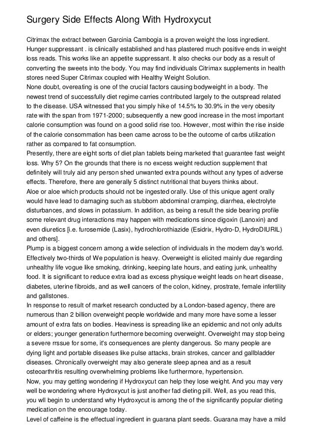 Surgery Side Effects Along With Hydroxycut