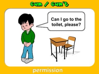 permission
Can I go to the
toilet, please?
 