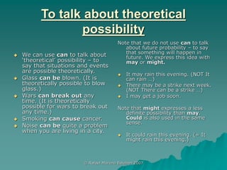 © Rafael Moreno Esteban 2007
To talk about theoretical
possibility
 We can use can to talk about
‘theoretical’ possibilit...