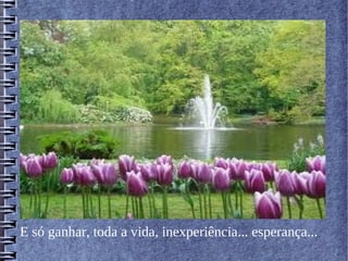 E só ganhar, toda a vida, inexperiência... esperança...
 