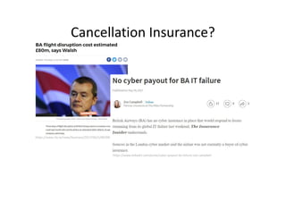 Cancellation Insurance?
https://www.rte.ie/news/business/2017/0615/882987-ba-disruption-costs/
https://www.linkedin.com/pu...