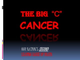 CANCER
THE BIG “C”
OUR NATION’S SECOND
LEADING CAUSE OF DEATH
 