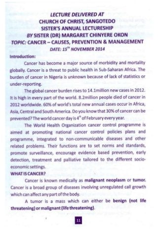 Cancer : Causes, Prevention & Management