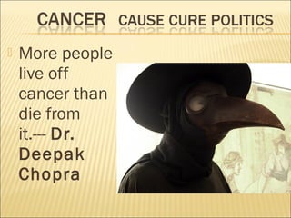  More people
live off
cancer than
die from
it.--- Dr.
Deepak
Chopra
 