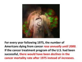 Of those who are diagnosed with cancer, a significant
number succumb to the disease and die–often with
considerable suffering.
 