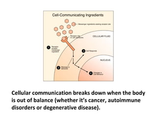 There are 100,000 biochemical processes that occur in
every single cell, every second and we have about 100
trillion cells in the body.
 