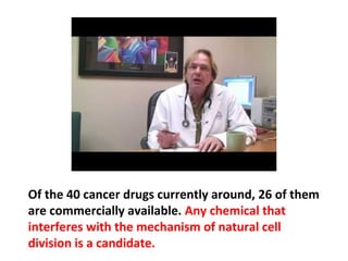 Since 1955, when the cancer drug development program
began, 500,000 compounds have been screened.
 