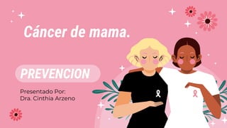 Cáncer de mama.
Presentado Por:
Dra. Cinthia Arzeno
PREVENCION
 