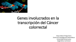 Genes involucrados en la
transcripción del Cáncer
colorrectal
Bryan Adrian Priego Parra
Centro de Investigaciones Biomédicas
Universidad Veracruzana
Epigenética nutricional
 