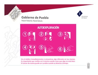 Ve al médico inmediatamente si encuentras algo diferente en tus mamas.
Es importante que confíes en ti misma cuando creas que algo no está bien.
El cáncer de mama puede ser curable cuando se detecta a tiempo.
 