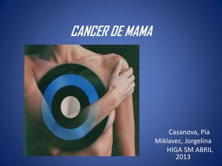 CANCER DE MAMA
Casanova, Pía
Miklavec, Jorgelina
HIGA SM ABRIL
2013
 