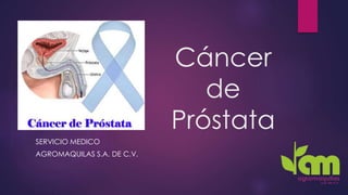 Cáncer 
de 
Próstata 
SERVICIO MEDICO 
AGROMAQUILAS S.A. DE C.V. 
 
