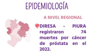 EPIDEMIOLOGÍA
A NIVEL REGIONAL
DIRESA - PIURA
registraron 74
muertes por cáncer
de próstata en el
2022.
 
