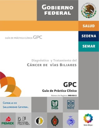 GUÍA DE PRÁCTICA CLÍNICA   gpc

                      Diagnóstico y Tratamiento del
                   C ÁNCER DE VÍAS B ILIARES



                                                 GPC
                             Guía de Práctica Clínica
                                   Número de Registro: IMSS-426-11
 