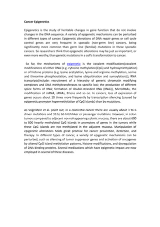 Cancer epigenetics | PDF