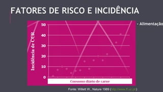 FATORES DE RISCO E INCIDÊNCIA 
- Alimentação 
Fonte: Willett W., Nature 1989 (http://www.ff.uc.pt/) 
 