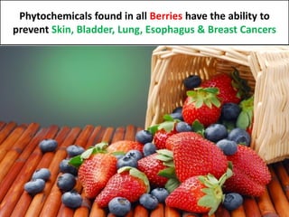 Phytochemicals found in all Berries have the ability to
prevent Skin, Bladder, Lung, Esophagus & Breast Cancers
 