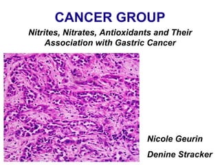 CANCER GROUP Nicole Geurin Denine Stracker Nitrites, Nitrates, Antioxidants and Their Association with Gastric Cancer 