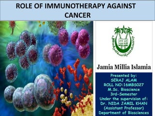 ROLE OF IMMUNOTHERAPY AGAINST
CANCER
 