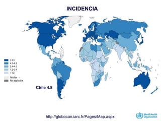 © International Agency for Research on Cancer 2016
INCIDENCIA
Chile 4.8
http://globocan.iarc.fr/Pages/Map.aspx
 