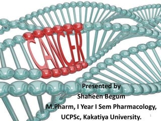 Presented by
Shaheen Begum
M.Pharm, I Year I Sem Pharmacology,
UCPSc, Kakatiya University. 1
 