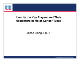 Identify the Key Players and Their
Regulators in Major Cancer Types

Jesse Liang, Ph.D.

1
Sample & Assay Technologies

 