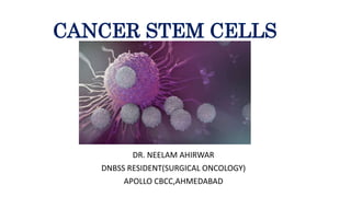 CANCER STEM CELLS
DR. NEELAM AHIRWAR
DNBSS RESIDENT(SURGICAL ONCOLOGY)
APOLLO CBCC,AHMEDABAD
 