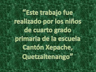 “Este trabajo fue realizado por los niños de cuarto grado primaria de la escuela Cantón Xepache, Quetzaltenango”