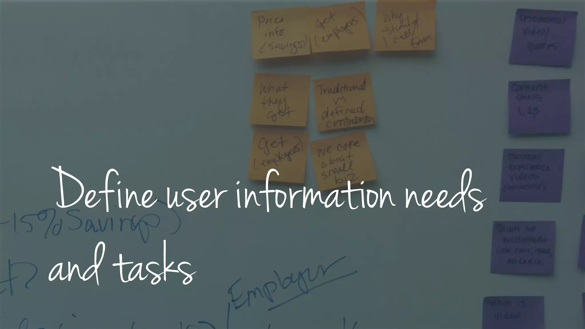 Define user information needs
and tasks
 