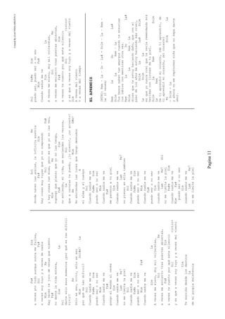 CreatedByeLmUNDOcABEZON©
Pagina11
Fa#Sim
avecesportodoaunquenuncamefalles,
SolFa#
avecessoytuyoyavecesdenadie
MimRe
Hayvecestejurodeverasquesiento
Fa#
nodartelavidaentera,
SimLa
Sol
dartesóloesosmomentos¿porquéestandifícil
vivir?
Re
Sóloeseso,vivir,sóloeseso
MimSol#m7La
porquéestandifícil?
Sol
Cuandonadiemeve
Fa#mSim
puedoseronoser
Mim
Cuandonadiemeve
Fa#
pongoelmundoalrevés
Sim
Cuandonadiemeve
LamRe7
nomelimitalapiel
Sol
Cuandonadiemeve
Fa#mSim
puedoseronoser
MimFa#
Cuandonadiemeve
SimLa
Avecesmeelevo,doymilvolteretas,
SolRe
avecesmeencierrotraspuertasabiertas,
Fa#Sim
avecestecuentoporquéestesilencio
Sol<intro>
yesqueavecessoytuyoyavecesdelviento
Sim
Teescribodesdelosdentros
La
demipropiaexistencia
SolRe
dondenacenlasansias,lainfinitaesencia
Fa#Sim
haycosasmuytuyasqueyonocomprendo
SolFa#
yhaycosastanmías,peroesqueyonolasveo,
MimRe
supongoquepiensoqueyonolastengo,
Fa#Sim
noentiendo,mivida,seenciendenlosversos,
LaSol
queaoscurastepuedo,¡losiento!,¡noacierto!
ReMimG#m7
Noenciendaslaslucesquetengodesnudos
A
elalmayelcuerpo
Sol
Cuandonadiemeve
Fa#mSim
puedoseronoser
Mim
Cuandonadiemeve
Fa#
meparezcoatupiel
Sim
Cuandonadiemeve
LamRe7
nopiensoenellatambien
Sol
Cuandonadiemeve
Fa#mSim
puedoseronoser
Mim
Cuandonadiemeve
Fa#
puedoseronoser
Sim
cuandonadiemeve
LamRe7Sol
nomelimitalapiel
Fa#mSim
cuandonadiemeve
MimFa#
puedoseronoser
Sim
cuandonadiemeve
LamRe7
nomelimitalapiel
SolFa#mSim
puedoser,puedoseronoser
MimFa#
Cuandonadiemeve
SimLa
Avecesmeelevo,doymilvolteretas,
SolRe
avecesmeencierrotraspuertasabiertas,
Fa#Sim
avecestecuentoporquéestesilencio
Sol<intro>
yesqueavecessoytuyoyavecesdelviento
Sim
Avecesdelviento
Yavecesdeltiempo
ELAPRENDIZ
INTRO:Rem–La–Do–La#-Solm–La–Rem–
La(2veces)
RemLaDoLa#
SolmLaRem–La
Tusbesossabentanamargoscuandoteensucias
loslabiosconmentirasotravez.
RemLaDoLa#
SolmLaRem–La
dicesqueteestoyhaciendodaño,queconel
pasodelosañosmeestoyhaciendomáscruel,
SolmLaLa#Solm
LaSolmLa
esqueyonuncacreíqueteveríaremendandomis
heridasconjironesdetupiel.
SolmLaRemSolm
LaRem
Detiaprendiómicorazón,(detiaprendió),de
tiaprendiómicorazón,(micorazón)
MiSolmLa
-Solm-La
yahoranomereprochesniñaquenosepadarte
amor.
 